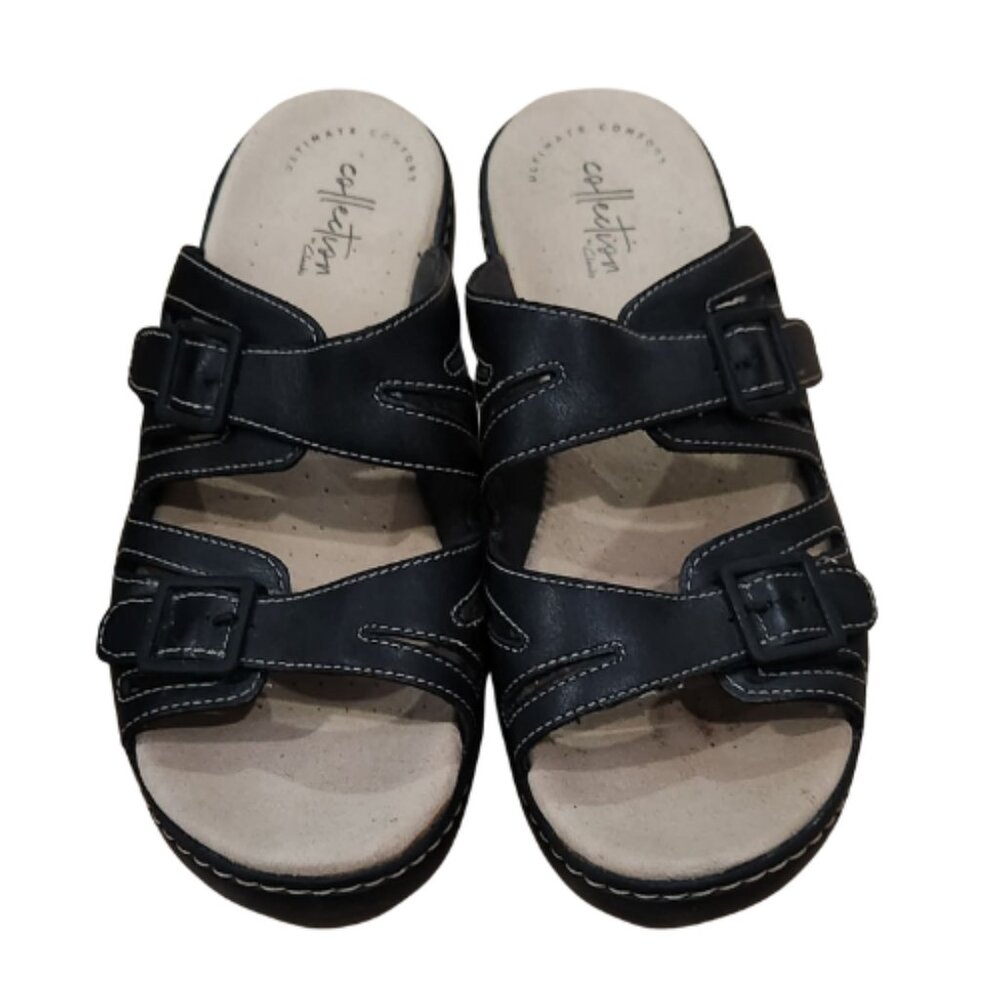 Clarks Collection Women's Black Adjustable Strap Sandals